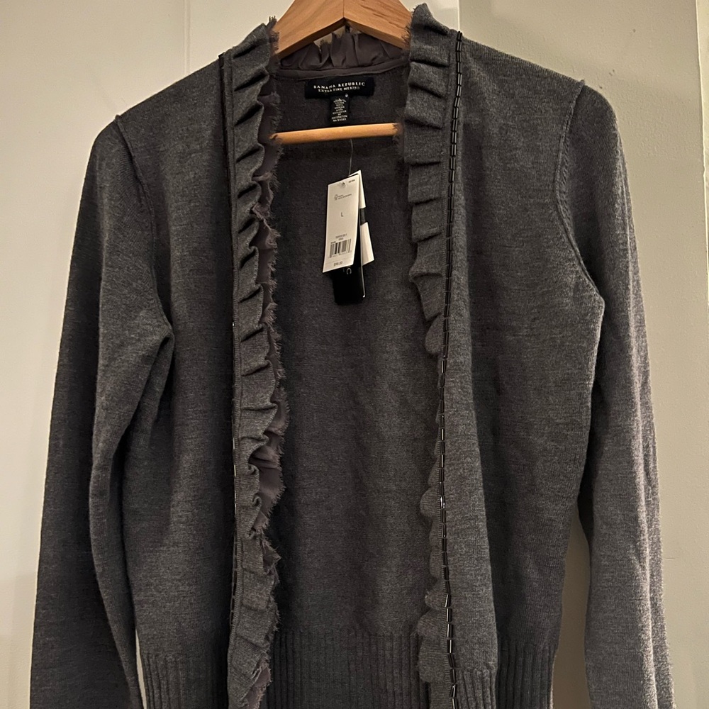 Banana Republic grey merino wool cardigan with beading    NWT!